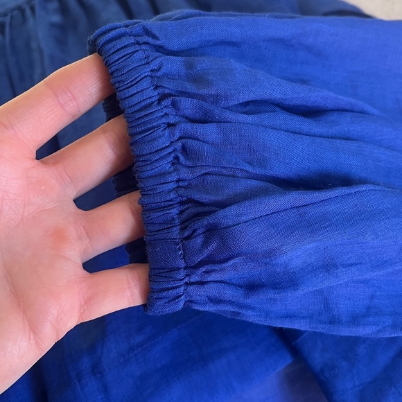 Banana Republic Semi-Sheer Square Neck Ramie Blouse Balloon Sleeves in Blue XS - Picture 8 of 13